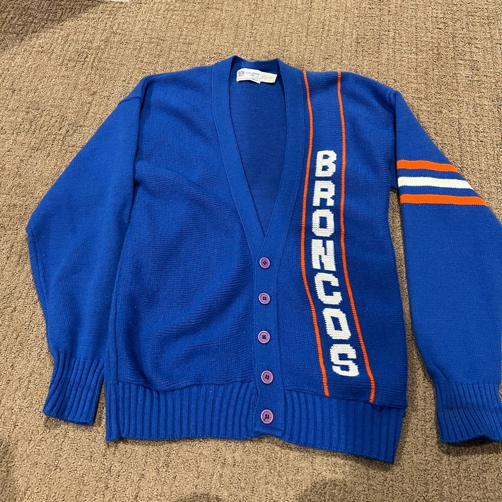 VTG Cliff Engle NFL Denver Broncos Cardigan Sweater - Size L RARE